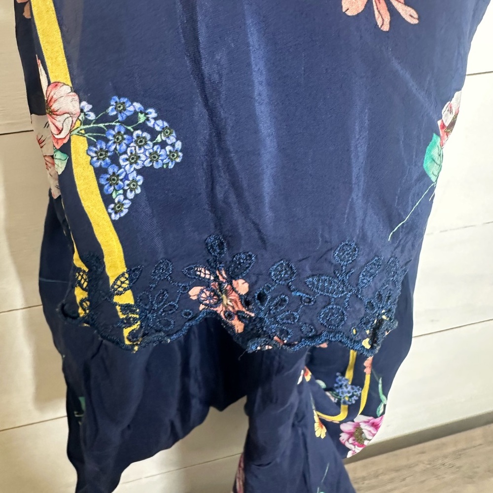 Johnny Was Embroidered Boho Maxi Jumper Dress Navy Blue Floral Rayon Size Medium - Picture 5 of 7